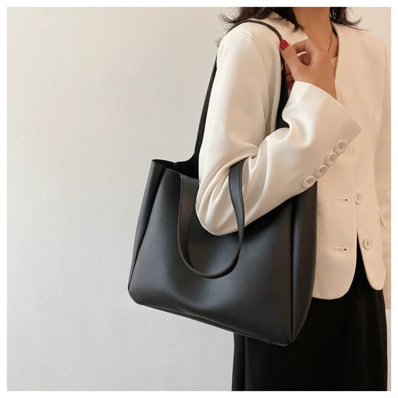 Large Capacity Bucket Shoulder Bags Retro Handbags Pu Leather Tote Bags
