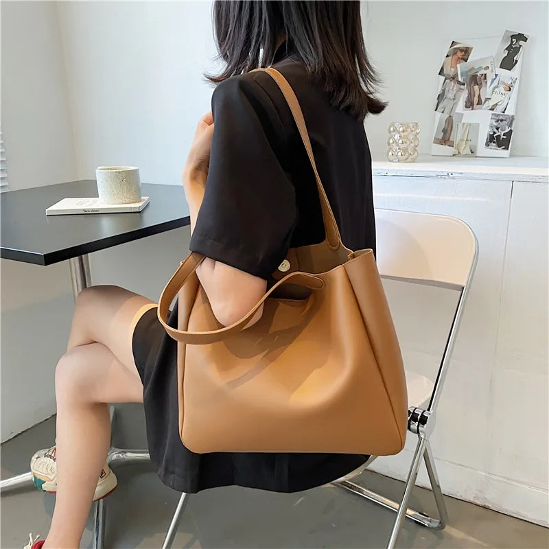 Large Capacity Bucket Shoulder Bags Retro Handbags Pu Leather Tote Bags