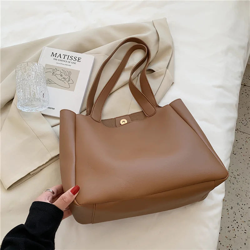 Large Capacity Women Bucket Shoulder Bags Retro Handbags Pu Leather