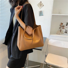 Large Capacity Women Bucket Shoulder Bags Retro Handbags Pu Leather