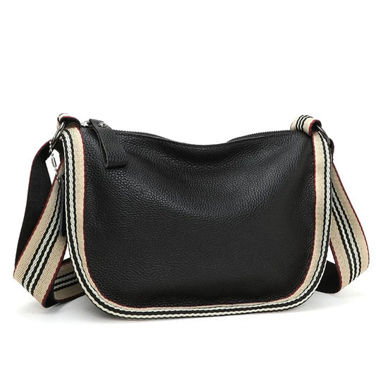Large Capacity Leather Crossbody Bag with Wide Shoulder Strap