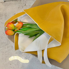 Large Capacity Women Daily Tote Bag Soft PU Leather Yellow