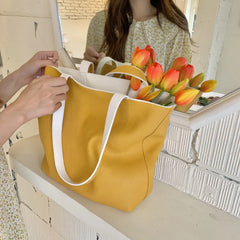 Large Capacity Women Daily Tote Bag Soft PU Leather Yellow