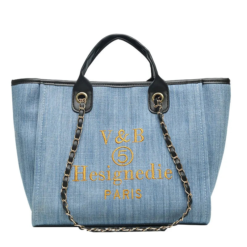 Large Capacity Denim Handbag for Women High Ladies Travel Messenger Bag