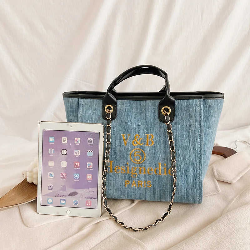 Large Capacity Denim Handbag for Women High Ladies Travel Messenger Bag