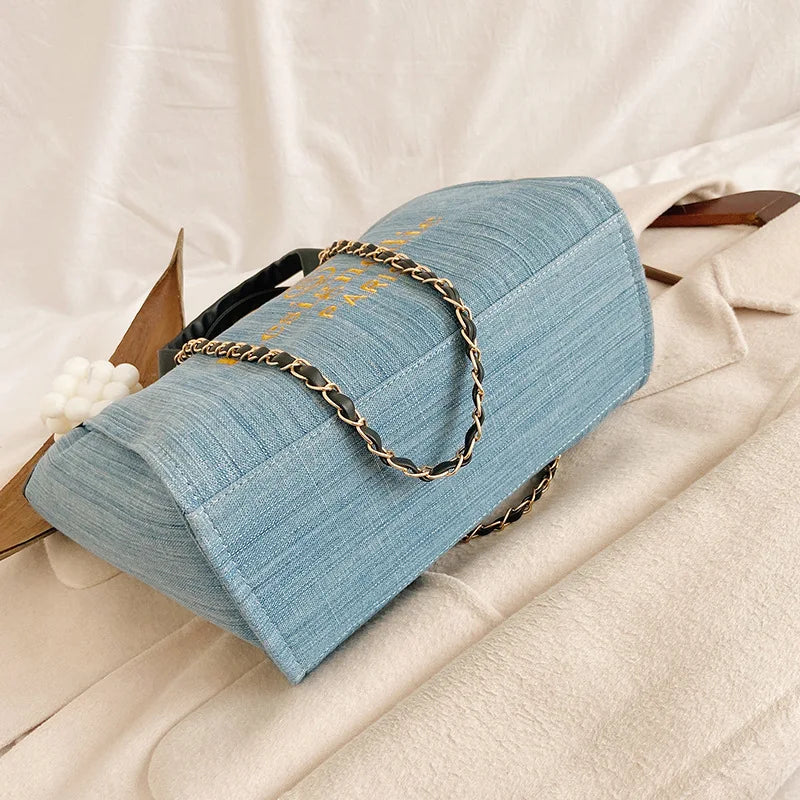 Large Capacity Denim Handbag for Women High Ladies Travel Messenger Bag
