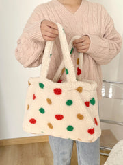 Women Dot Plush Shoulder Bag Lamb Wool Vest Handbag Tote Bag