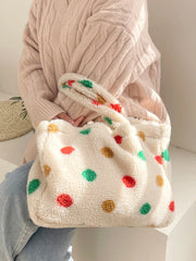 Women Dot Plush Shoulder Bag Lamb Wool Vest Handbag Tote Bag