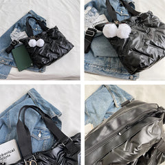 Large Capacity Women Down Fabric Shoulder Crossbody Bags with Hair Ball Purses