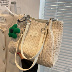 Large Capacity Women Handbag Straw Hollow Tote Casual Shoulder Bag