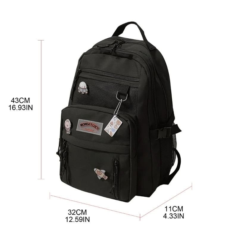 Large Capacity Women Nylon Backpack College School Bookbag Laptop Bag