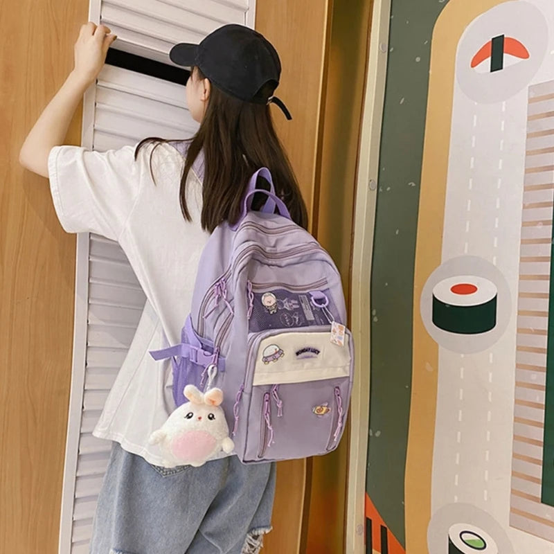 Large Capacity Women Nylon Backpack College School Bookbag Laptop Bag
