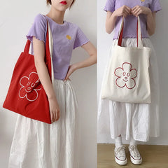 Women Polyester Handbags Flowers Embroidery Large Capacity Shoulder Bags