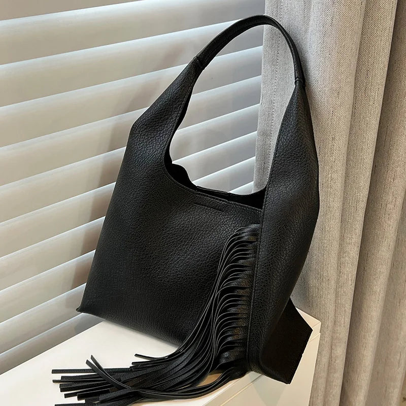 Large Capacity Women Shoulder Bag Tassel PU Leather Handbags