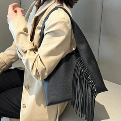 Large Capacity Women Shoulder Bag Tassel PU Leather Handbags