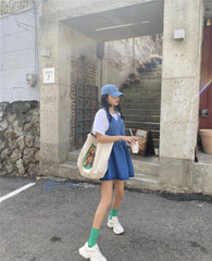 Cartoon Bear Canvas Handbag Large Capacity Reusable Tote Bag for Women