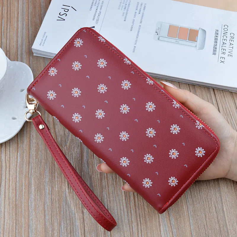 Women's Long Zipper Soft Wallet Small Flower Change Phone Bag