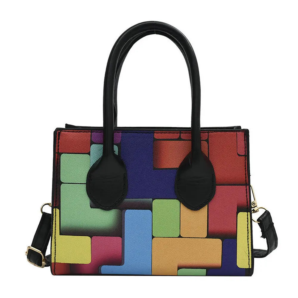 Multicolor Splicing Leather Women's Shoulder Tote Crossbody Bag