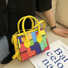 Multicolor Splicing Leather Women's Shoulder Tote Crossbody Bag