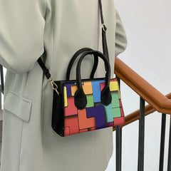 Multicolor Splicing Leather Women's Shoulder Tote Crossbody Bag