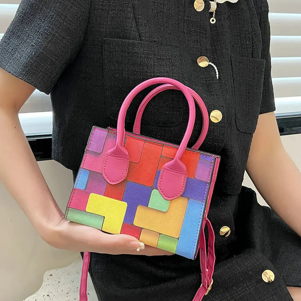 Multicolor Splicing Leather Women's Shoulder Tote Crossbody Bag