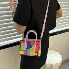 Multicolor Splicing Leather Women's Shoulder Tote Crossbody Bag