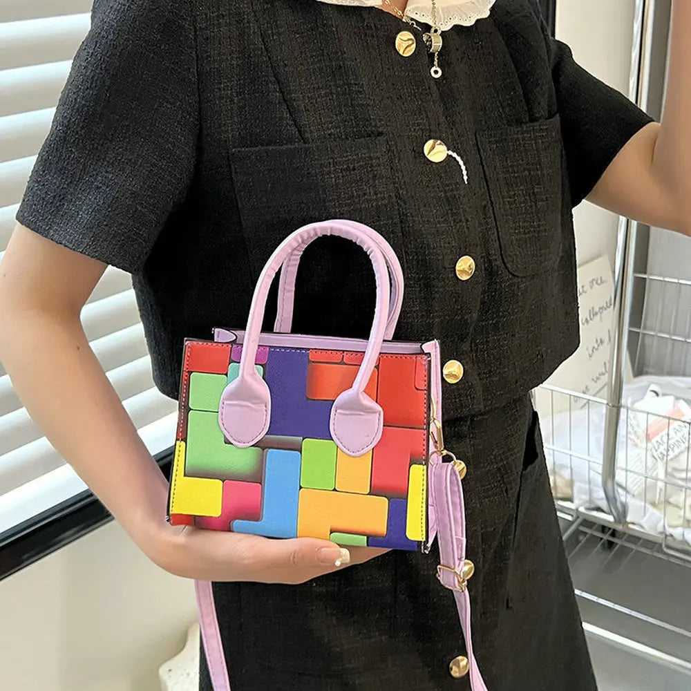 Multicolor Splicing Leather Women's Shoulder Tote Crossbody Bag