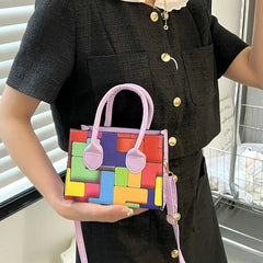 Multicolor Splicing Leather Women's Shoulder Tote Crossbody Bag