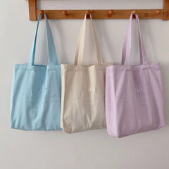 Embroidered Letter Canvas Shoulder Bag for Women