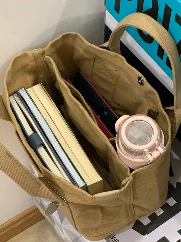 Women's Canvas Shoulder Bag Ladies Handbags Multiple Pockets Casual Tote