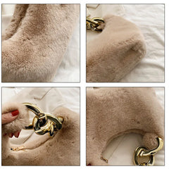 Faux Fur Chain Shoulder Bag for Women Winter Lady Tote Handbag