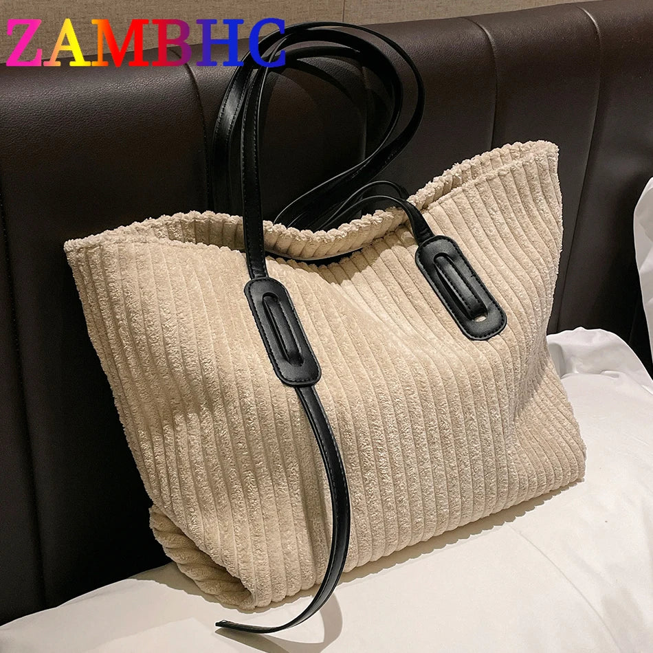 High Corduroy Shoulder Bags for Women Travel Tote Handbags