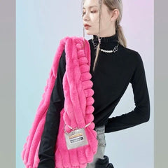 Women's Rose Pink Shoulder Bags Soft Plush Handbag