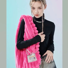 Women's Rose Pink Shoulder Bags Soft Plush Handbag