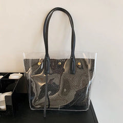 Large Capacity Women's Shoulder Handbag PVC Transparent Beach Straw Bag