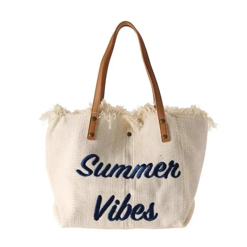 Large Capacity Tassel Shoulder Bag Cotton Canvas Handbag