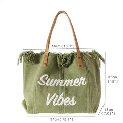 Large Capacity Tassel Shoulder Bag Cotton Canvas Handbag