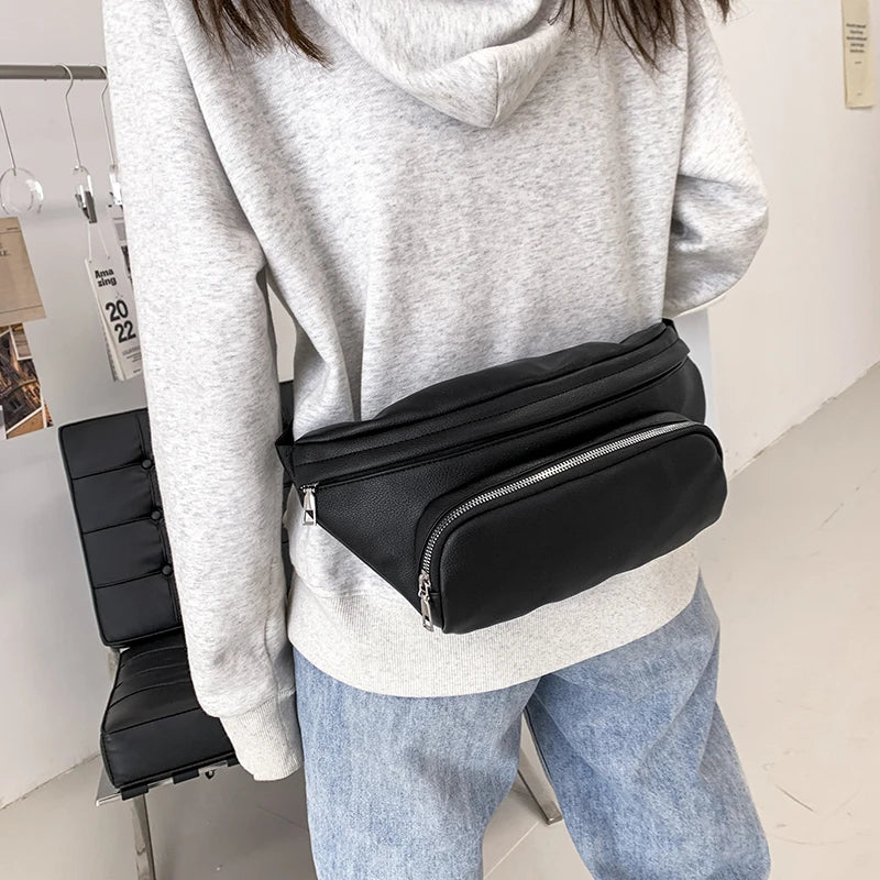 Large Capacity Women's Waist Bag Pu Leather Fanny Pack Multifunction