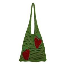 Large Capacity Woven Shoulder Bag Women's Casual Strawberry Pattern Handbag