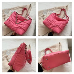 Large Capacity Quilted Shoulder Bag Women Winter Handbag Chain Crossbody Tote