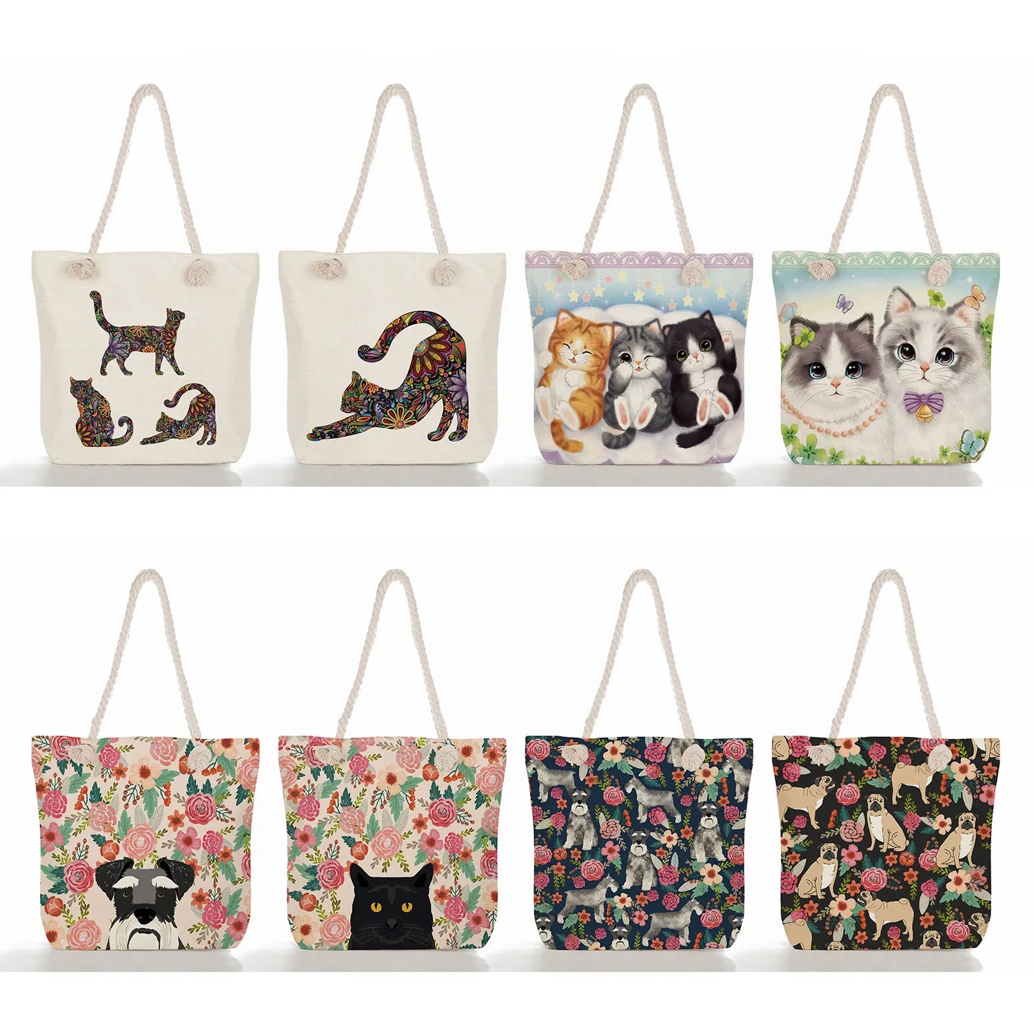 Casual Linen School Shoulder Bag Women Handbags Floral Print Tote