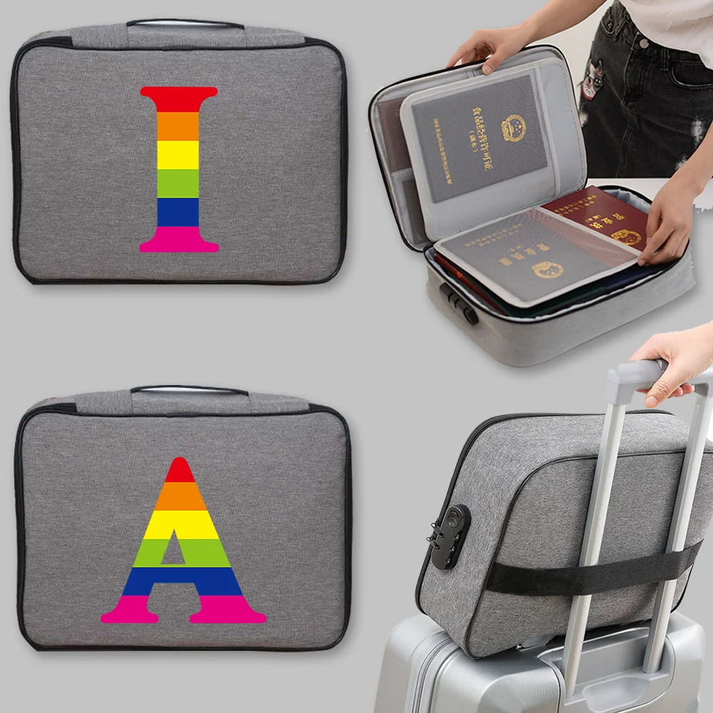 Large Document Storage Bag File Lockbox Rainbow Printing Folder