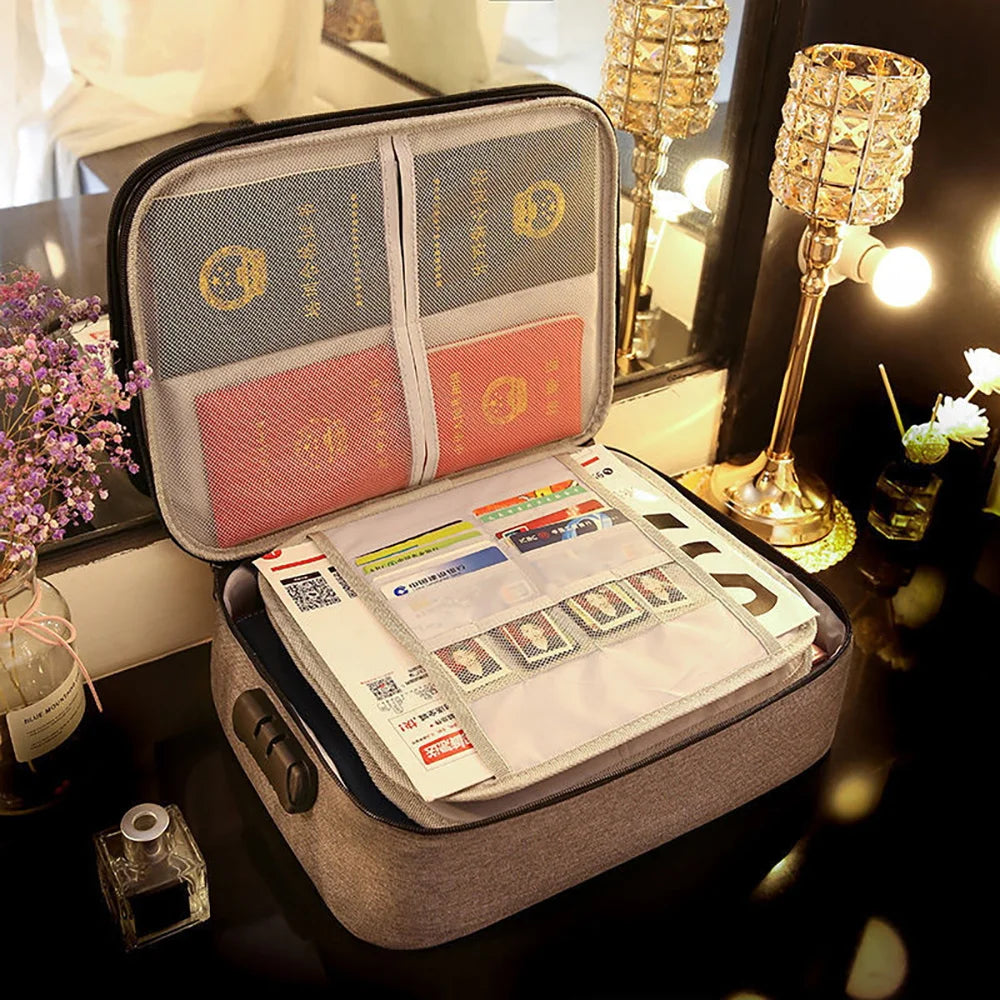 Large Document Storage Bag Organizer File Lockable Office Folder Passport Holder