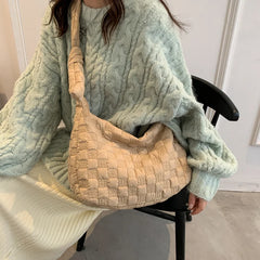 Large Down Feather Shoulder Bags for Women Winter Plaid Crossbody Handbag