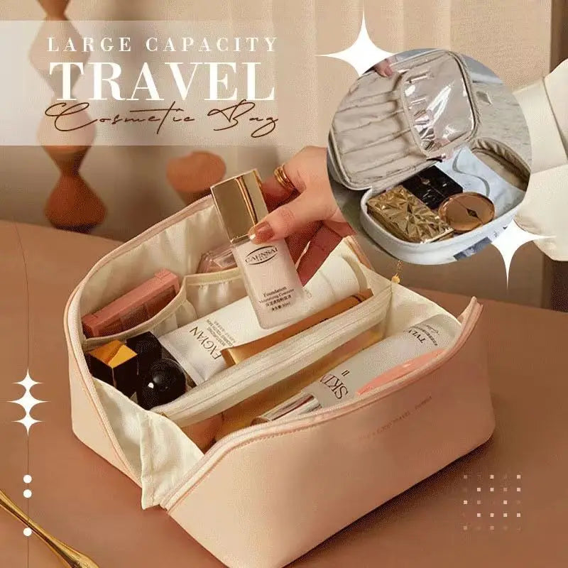 Large Leather Travel Cosmetic Bag for Women Makeup Organizer