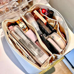Large Leather Travel Cosmetic Bag for Women Makeup Organizer