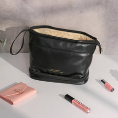 Large Double Layer Makeup Bag PU Leather Travel Organizer Toiletry Pouch