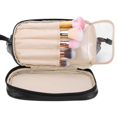 Large Double Layer Makeup Bag PU Leather Travel Organizer Toiletry Pouch