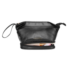 Large Double Layer Makeup Bag PU Leather Travel Organizer Toiletry Pouch