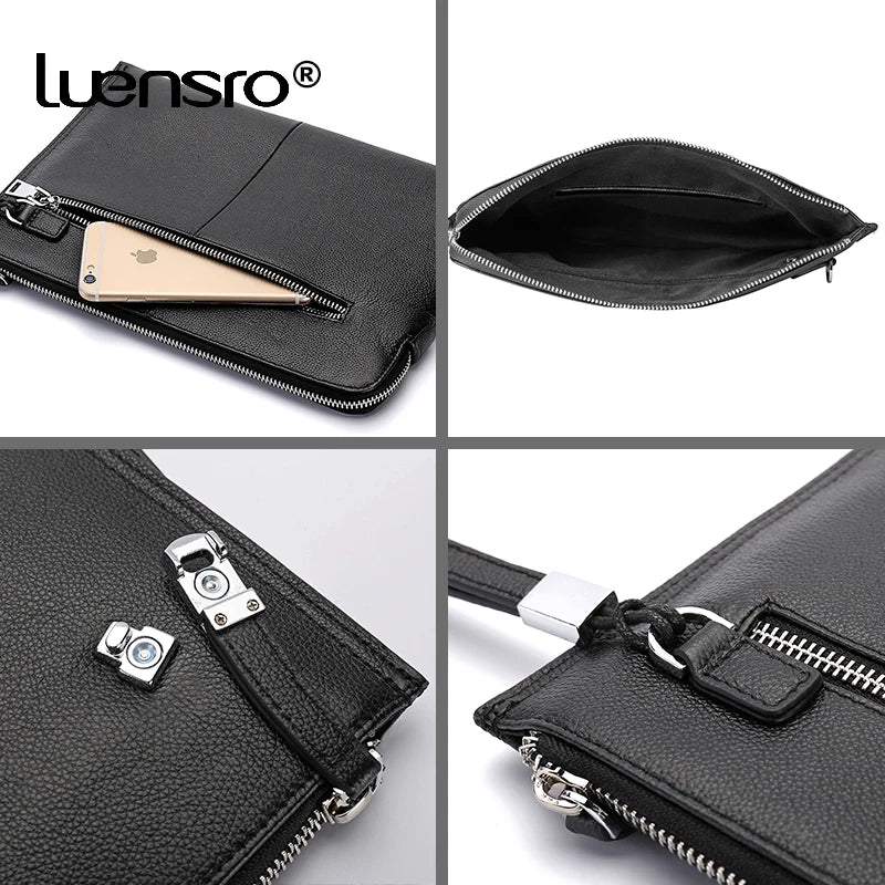 Large Men Wallet Leather Organizer Anti-theft Lock Moneybag Men Purse